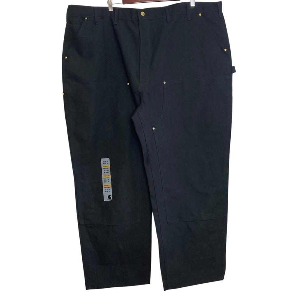 New Carhartt Loose Fit Pants Men 50 x 30 Black Firm Duck Double Knee Made in USA